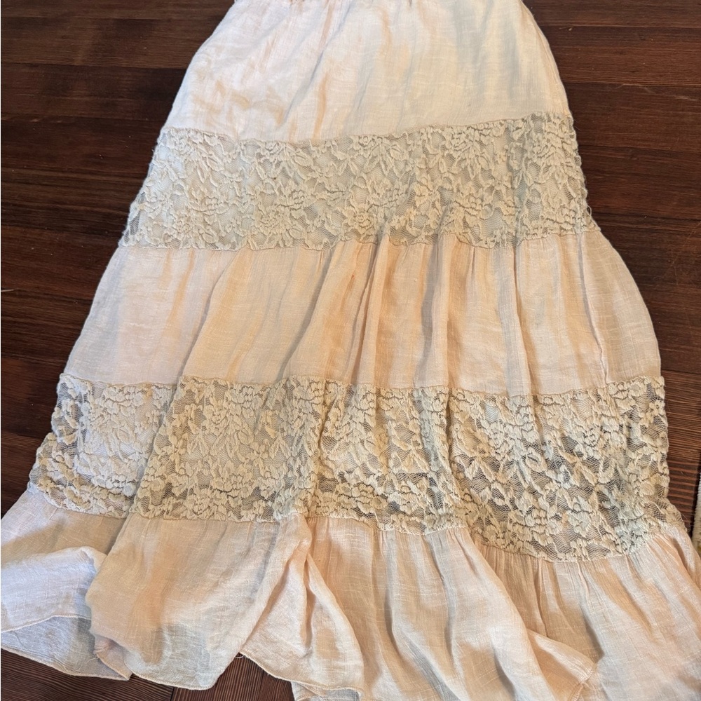 Maxi Lace Trimmed Cream Skirt